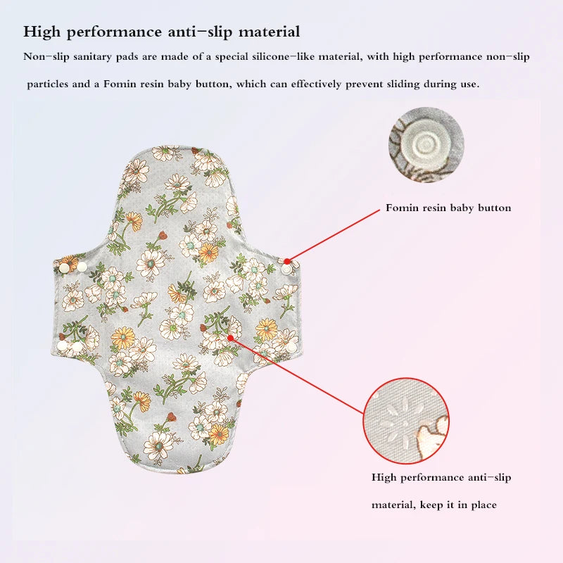 Serviettes hygiéniques antidérapantes, 5 pièces, doublure en graphène, tissu en coton, serviettes hygiéniques respirantes et lavables pour femmes, période avec sac humide