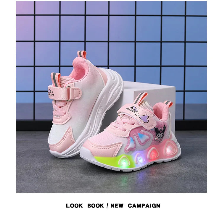 Enfants filles chaussures Led lumières enfants baskets filles chaussures de Sport décontractées bébé anti-dérapant rose violet dessin animé chaussures taille 21-30