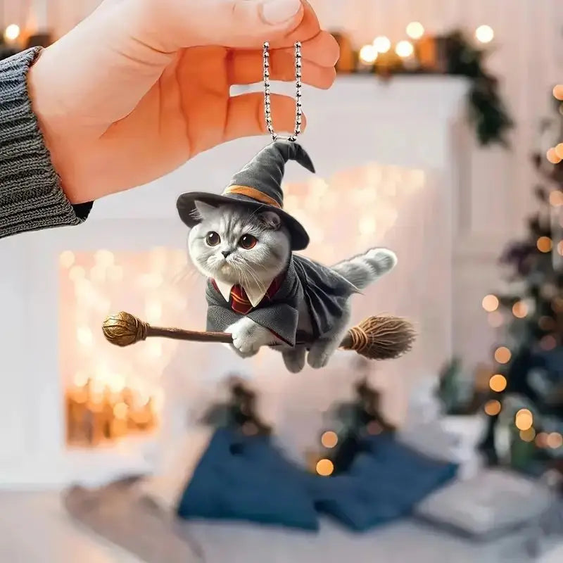 Modern Christmas decoration for home, car pendant, Christmas tree ornament, funny 2D acrylic cat ornament