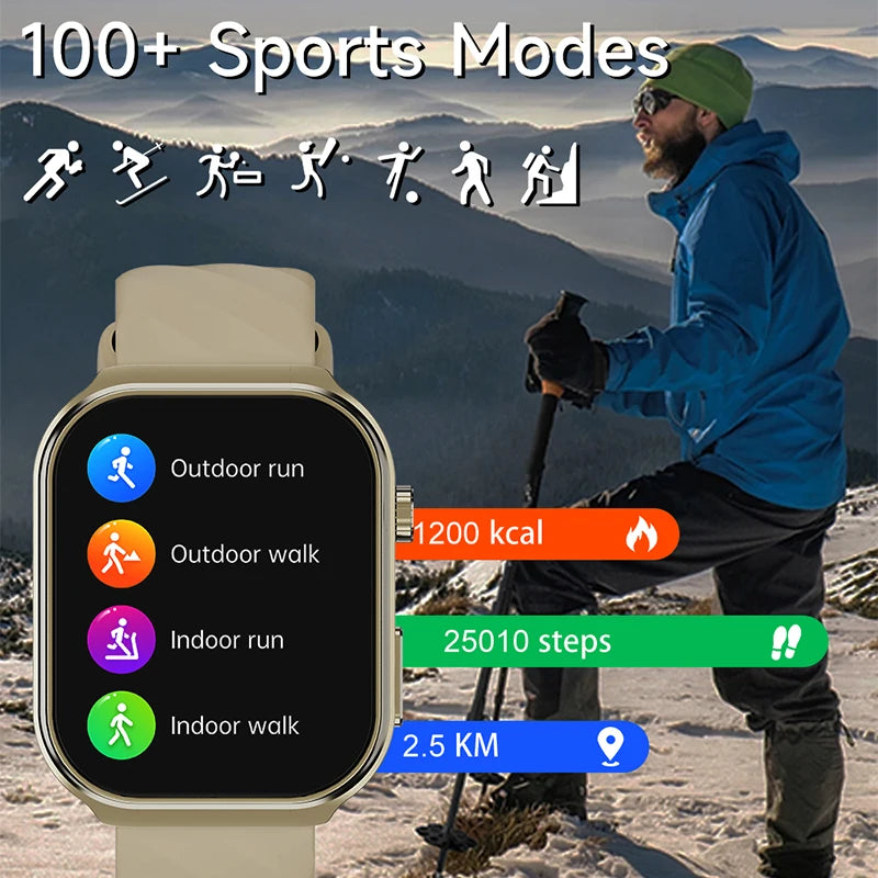 Nouveau montre intelligente pour hommes U13 écran carré de 2.1 pouces résolution 320*386 surveillance de la fréquence cardiaque et de la pression artérielle 2024 montre intelligente