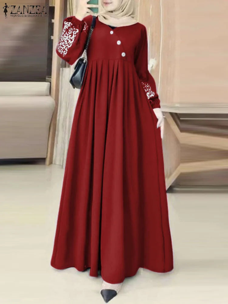 Muslim Hijab Dresses Abaya Eid Mubarek Long Dress 2025 ZANZEA Elegant Women's Long Sleeve Maxi Summer Dress Loose Kaftan Dresses