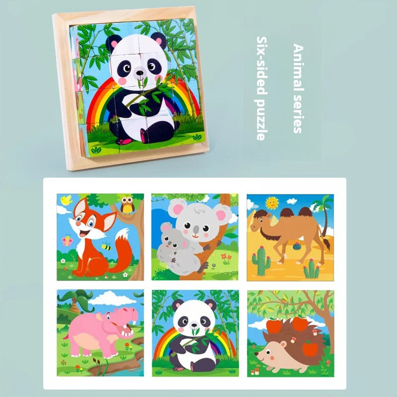 Puzzle en bois peint à Six côtés, blocs de construction tridimensionnels pour animaux de la circulation, jouet éducatif pour l'éducation précoce