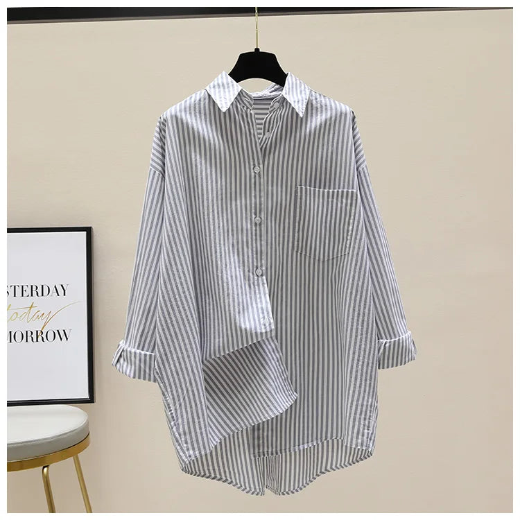 Chemise rayée femmes chemises été automne mode femme bureau dame chemisier ample à manches longues Protection solaire hauts chemises décontractées