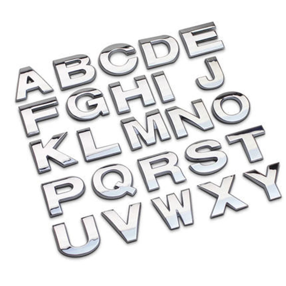 Autocollants de voiture alphabet en métal 3D, insigne argenté chromé, lettres, chiffres, logo, accessoires automobiles, autocollants de décoration