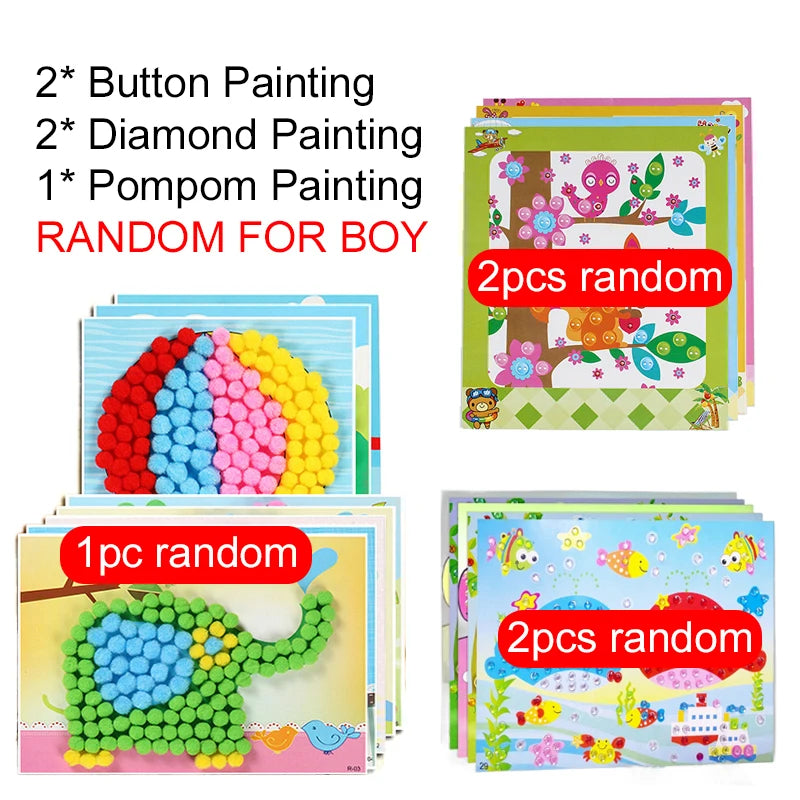 Enfants autocollants faciles à poser jouets bouton/pompon/diamant éducation précoce enfants Puzzle à la main peinture créative 3-6 ans cadeaux TMZ