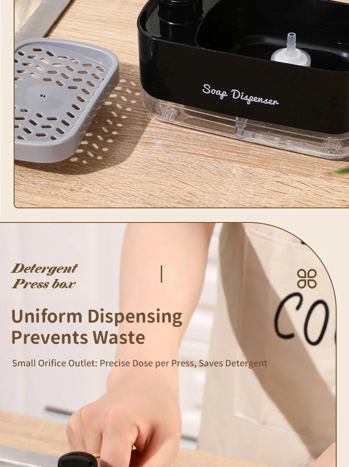 Ensemble distributeur de savon pour les mains et la vaisselle, distributeur de détergent, porte-éponge, pompe à savon de comptoir 2 en 1 pour évier de cuisine