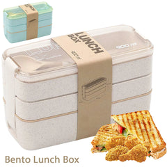 Boîte à Bento de 900ml pour enfants, 3 boîtes à déjeuner empilables, anti-fuite, récipient alimentaire Portable, paille de blé, boîte de stockage des aliments, lave-vaisselle
