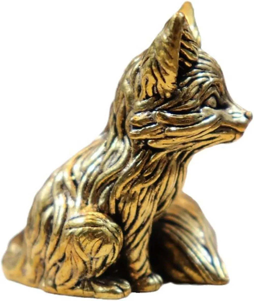 Statue de renard l'inventaire en laiton, figurine d'Auckland, décoration de bureau, sculpture animale en cuivre, artisanat de décoration d'intérieur, accessoires mignons