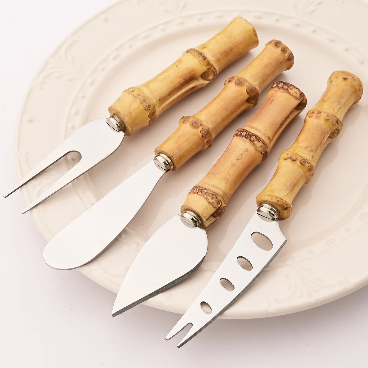Ensemble de couteaux à fromage en bambou, couverts à fromage, trancheur de fromage en acier inoxydable, Mini couteau couteau à beurre, spatule fourchette outils de cuisine