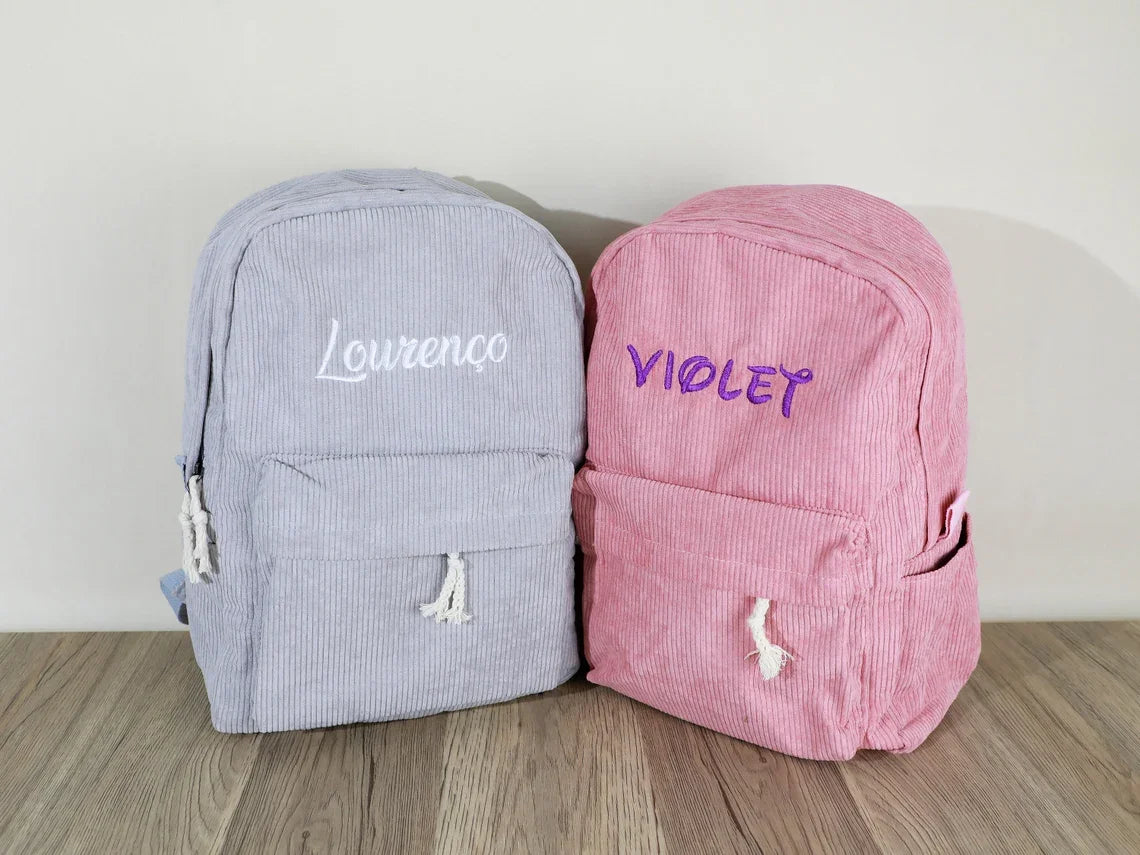 Sac d'école pour enfants, sac à dos personnalisé pour tout-petits, sac de livre pour enfants avec nom brodé, sac à dos en velours côtelé pour cadeau d'anniversaire, sac à couches
