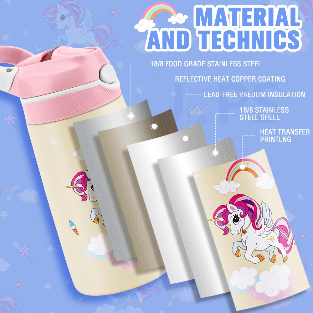 400ML enfants bouteille d'eau dessin animé Animal tasse pour enfants avec paille en acier inoxydable flaques sous vide bouteille Thermos tasse thermique tasses