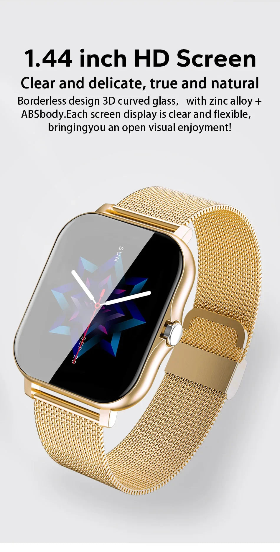 Montre intelligente pour téléphone android. Écran couleur 1,44 pouces, entièrement tactile, appel Bluetooth, montre intelligente, charge magnétique