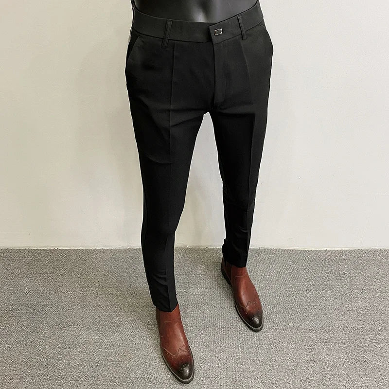 Men's Suit Formal Trousers, Men's Stretch Slim Fit Solid Color Casual Outfit Full Length Trousers, Fashion New Men's Clothing