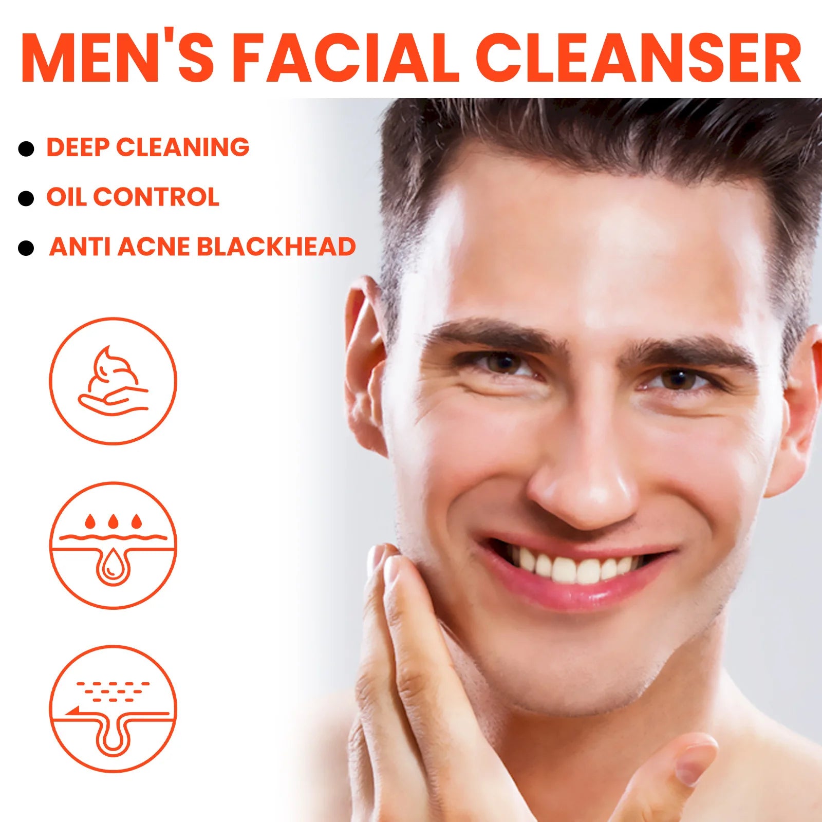 Nettoyant pour le visage pour hommes, contrôle de l'huile, rétrécissement des pores, élimination des points noirs d'acné, nettoyage en profondeur, hydratant, éclaircissant