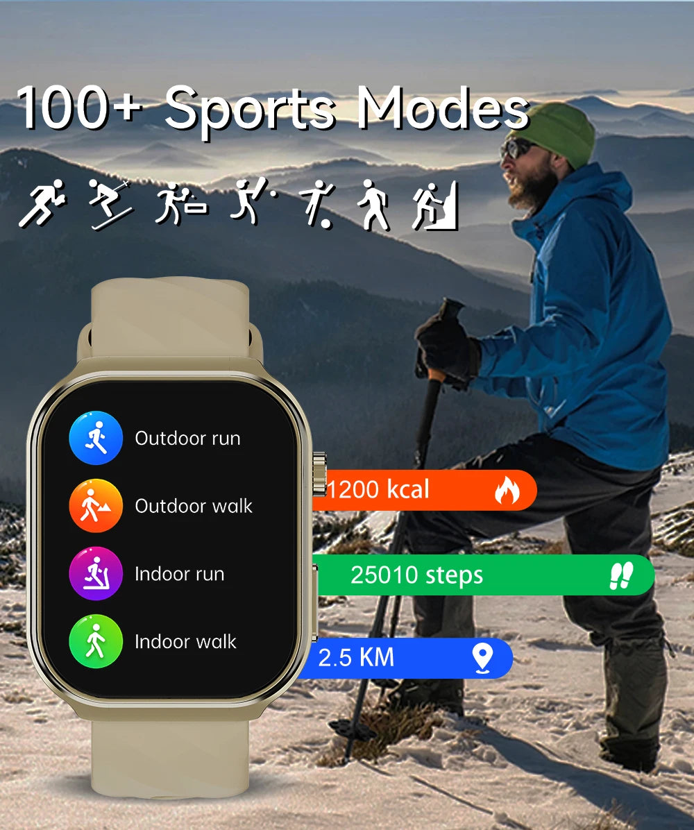 Nouveau montre intelligente pour hommes U13 écran carré de 2.1 pouces résolution 320*386 surveillance de la fréquence cardiaque et de la pression artérielle 2024 montre intelligente