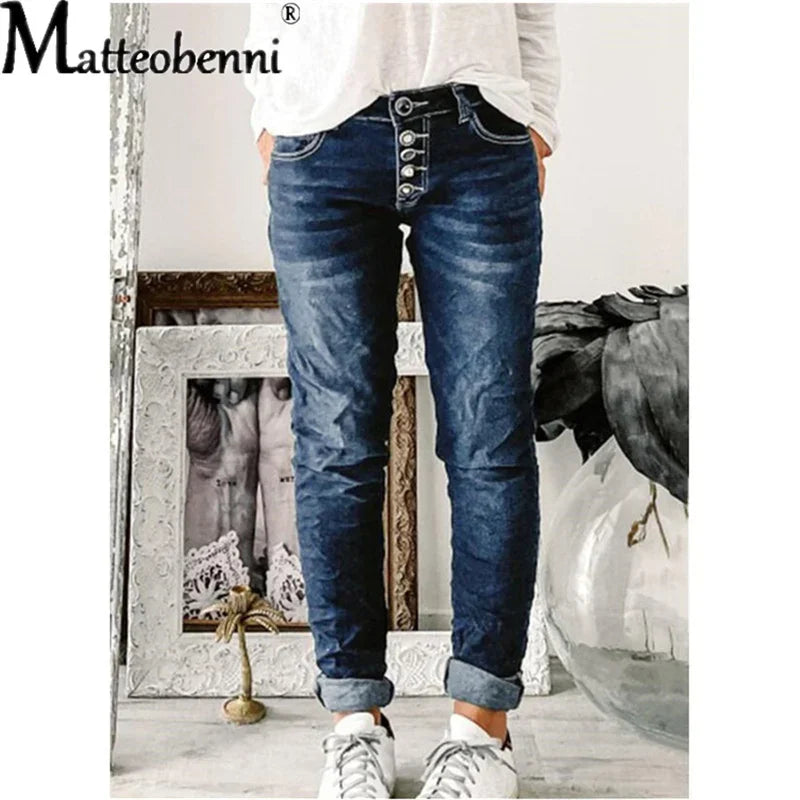 Jean à boutonnage pour femmes, pantalon en Denim droit, taille haute, bleu, ample, délavé, mode, Vintage, Streetwear, 2024
