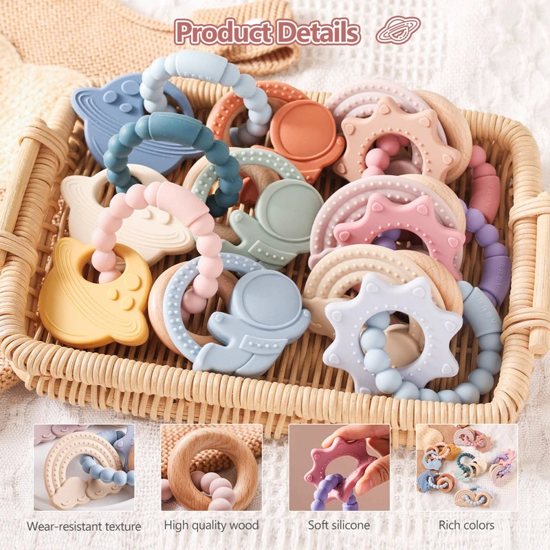 Anneau de dentition en Silicone pour bébé, 1 pièce, sans BPA, Bracelet en Silicone, feuille, jouets de dentition, anneau en bois, dent d'allaitement, jouets cadeaux pour nouveau-né