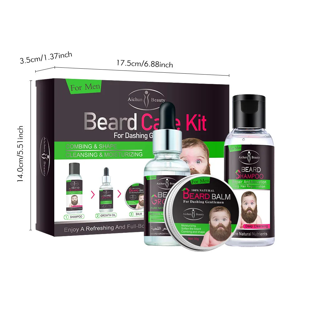Kit de soins de barbe pour hommes, ensemble de 3 pièces, crème pour barbe, ensemble combiné de lavage à l'huile, ensemble de soins du visage
