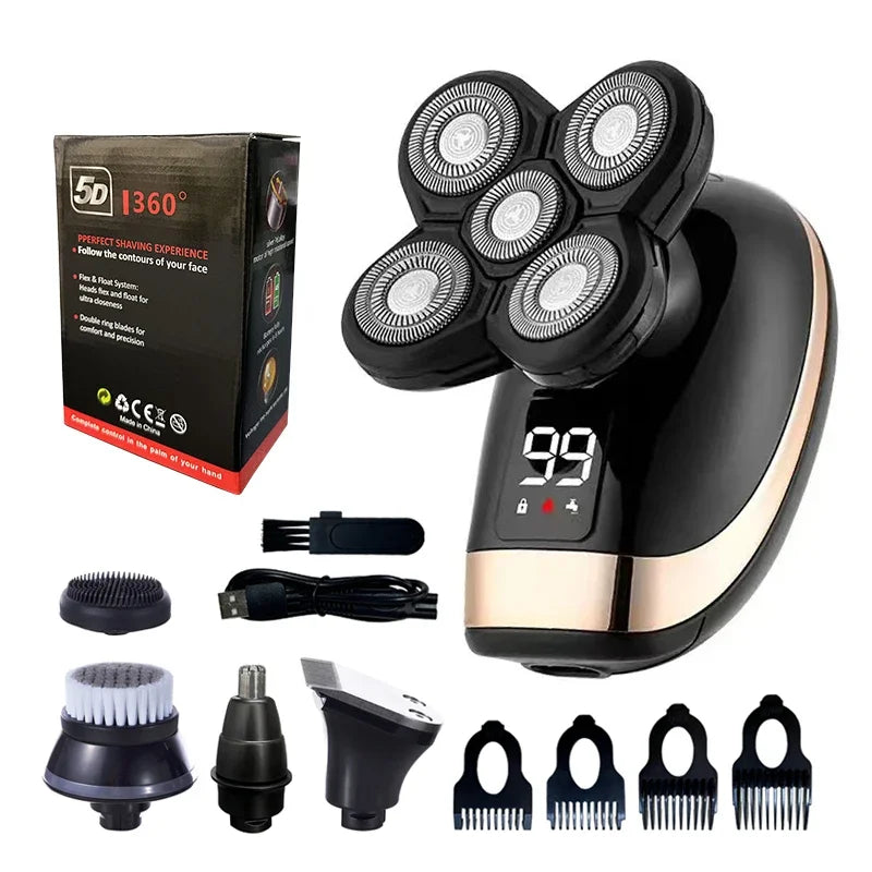 Rasoir électrique 5 en 1 pour hommes, Machine à raser Rechargeable, pour barbe, humide et sec, double usage, étanche, charge rapide