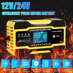 Chargeur de batterie de voiture 5A, chargeur de batterie intelligent 12V/24V, entretien automatique avec compensation de température pour tondeuse de camion