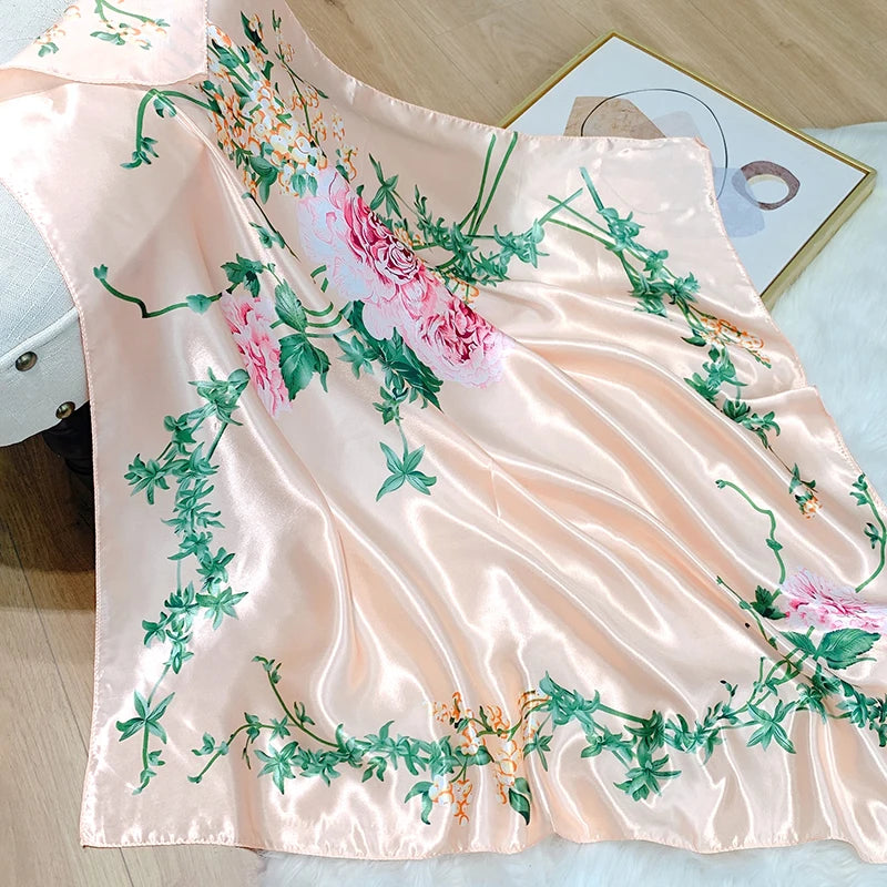 2025 Design marque foulard foulard châle enveloppes imprimer soie Satin écharpe carré femmes musulman Hijab élégant bandeau Bandana
