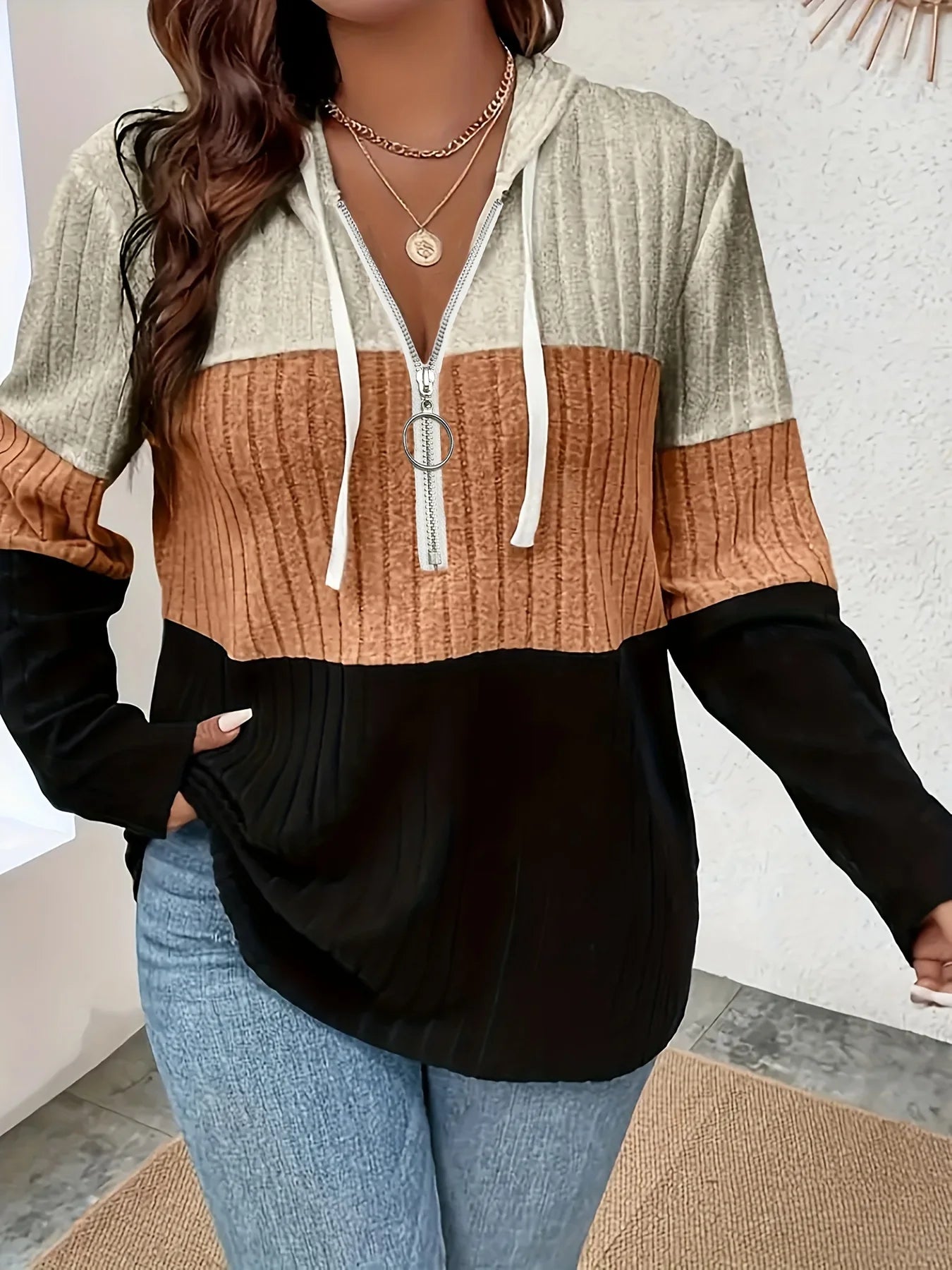 Women's hooded sweatshirt, knit bed cardigan, plus size, fashion
