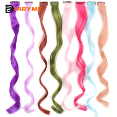 Colorful curly synthetic hair extensions for girls, long clip-in hairpiece, multicolored party strands, wig piece, for women and children