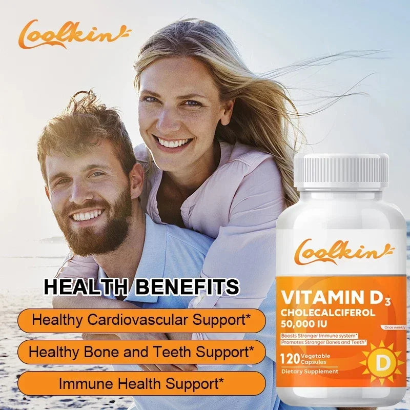 Vitamine D3 haute puissance 50 000 UI - 120 capsules végétariennes - Supplément de vitamine D sans gluten sans OGM