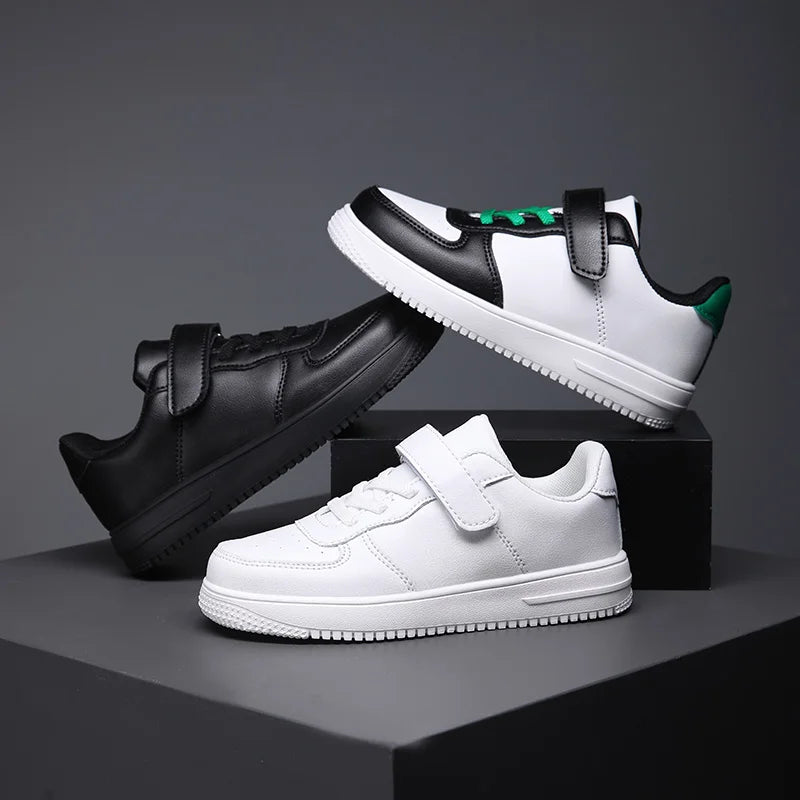 Chaussures noires pour enfants, baskets de sport en cuir pour garçons de 6 à 12 ans, décontractées, de Tennis, nouvelle collection 2024