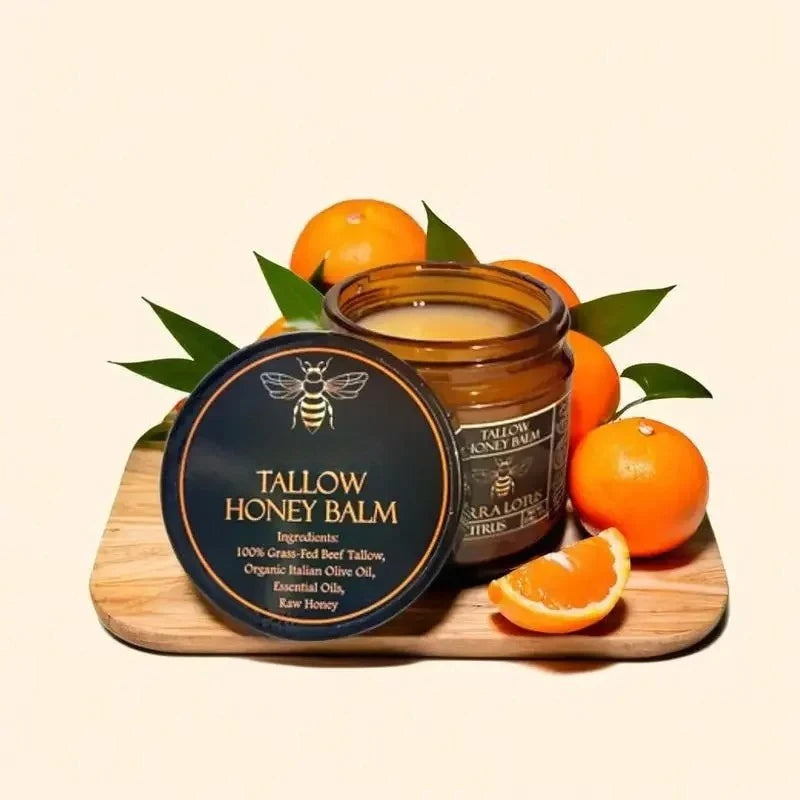 Baume Tallow de boeuf alimenté en herbe biologique, crème hydratante au miel cru pour une peau douce et lisse, hydratant entièrement naturel fait à la main