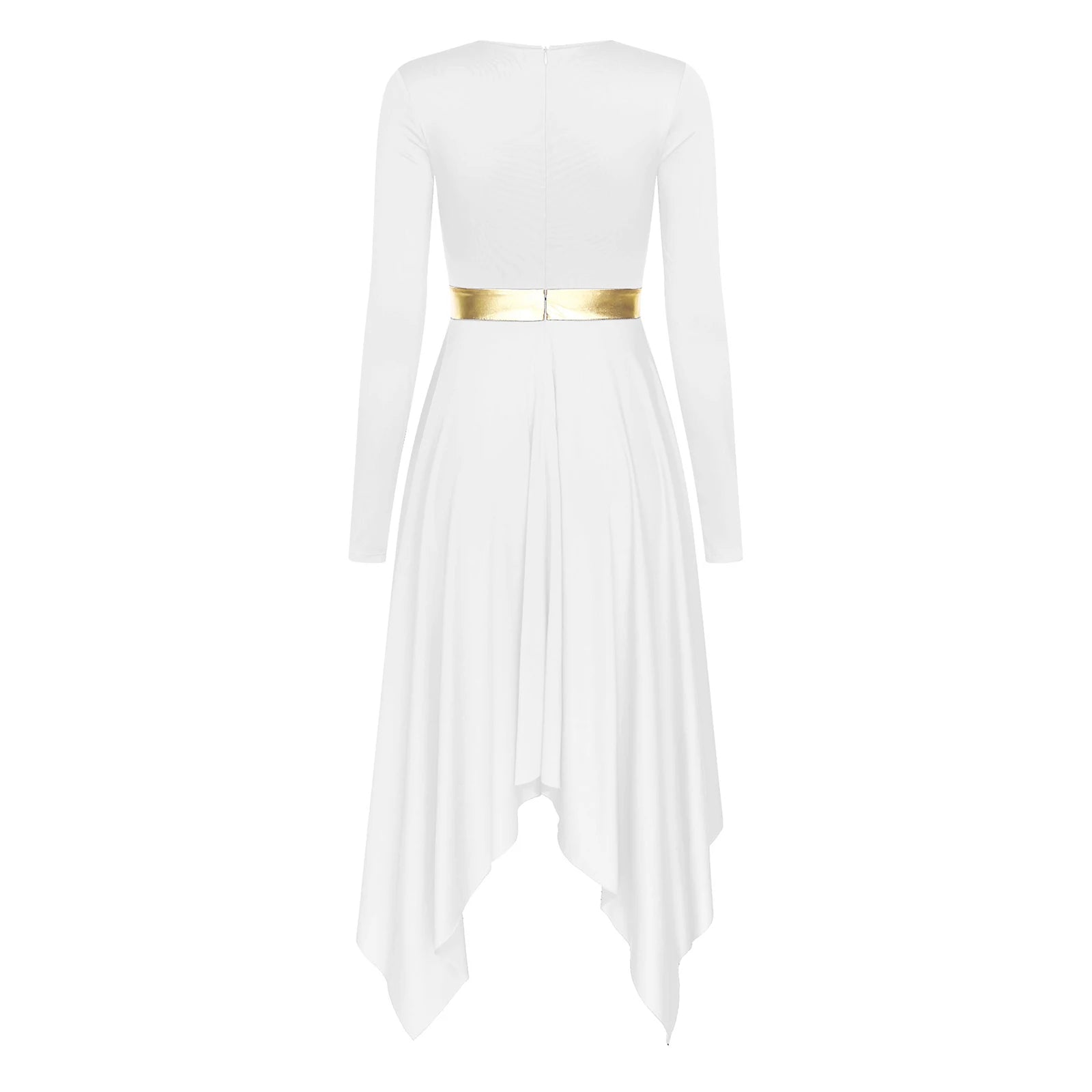 Robe de danse lyrique à manches longues pour femmes, robe à ourlet irrégulier, costume de spectacle liturgique, vêtements de danse modernes, culte de la chorale d'église