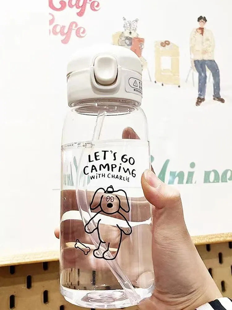 Bouteille d'Eau en Plastique avec Paille, Simple, Grande Capacité, Portable, Degré de Chute, Tasse Portable, Dessin Animé, Ventouse de Glace