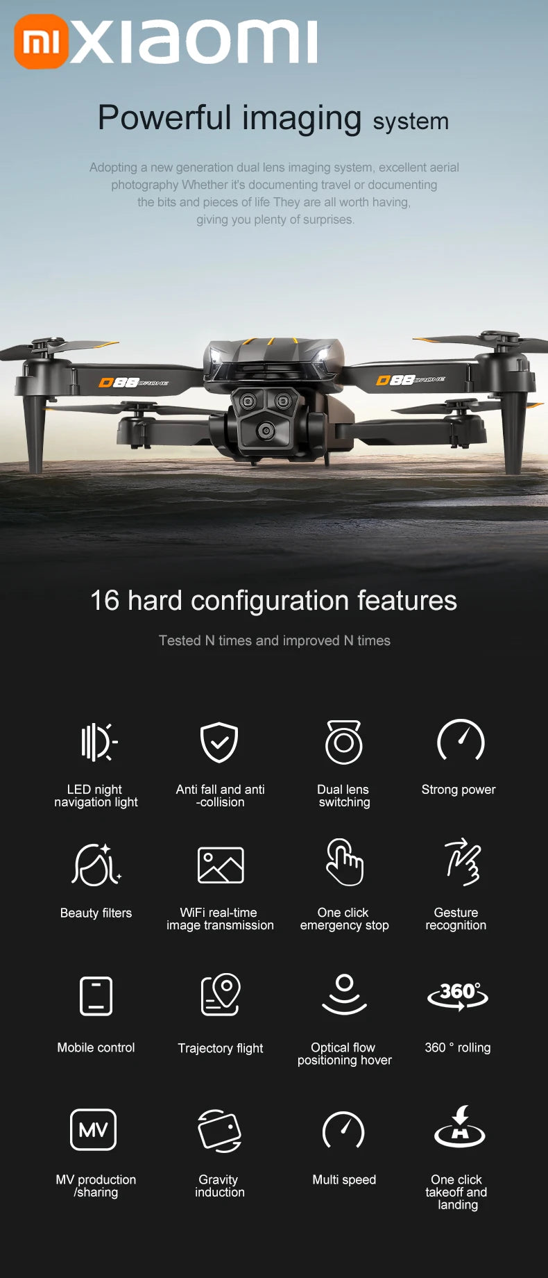 Xiaomi D88 Drone 8K aérien HD double caméra photographie Intelligent évitement d'obstacles moteur sans brosse 5G WIFI GPS retour VR Drone