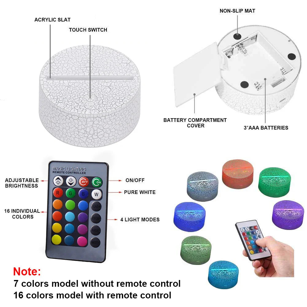 Veilleuse de voiture de course pour garçons, lampe d'illusion LED 3D, 16 couleurs, décoration de chambre à coucher à distance, lampe de chevet, cadeau de noël et d'anniversaire pour enfants