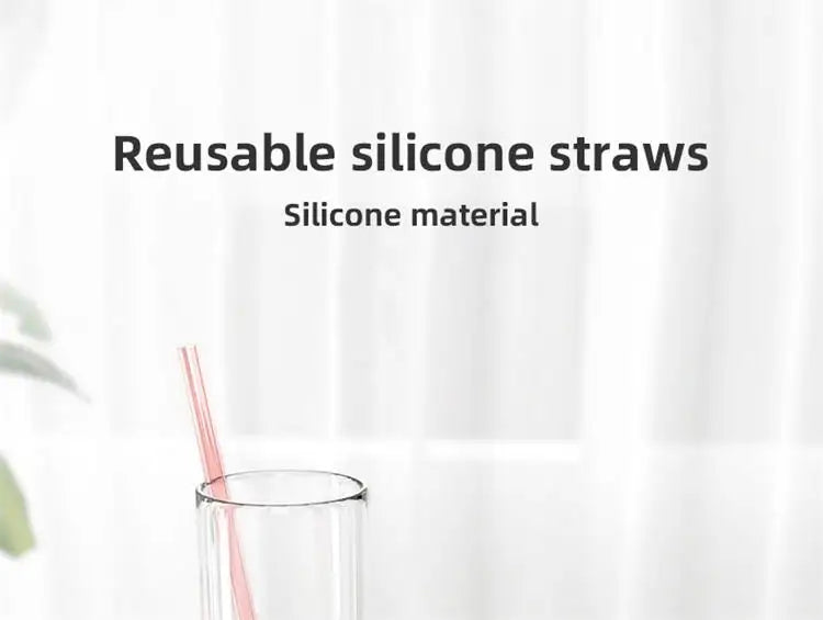 Pailles transparentes en Silicone, 6 pièces, réutilisables, de qualité alimentaire, pliables, droites, avec brosse de nettoyage, ensemble d'accessoires de fête