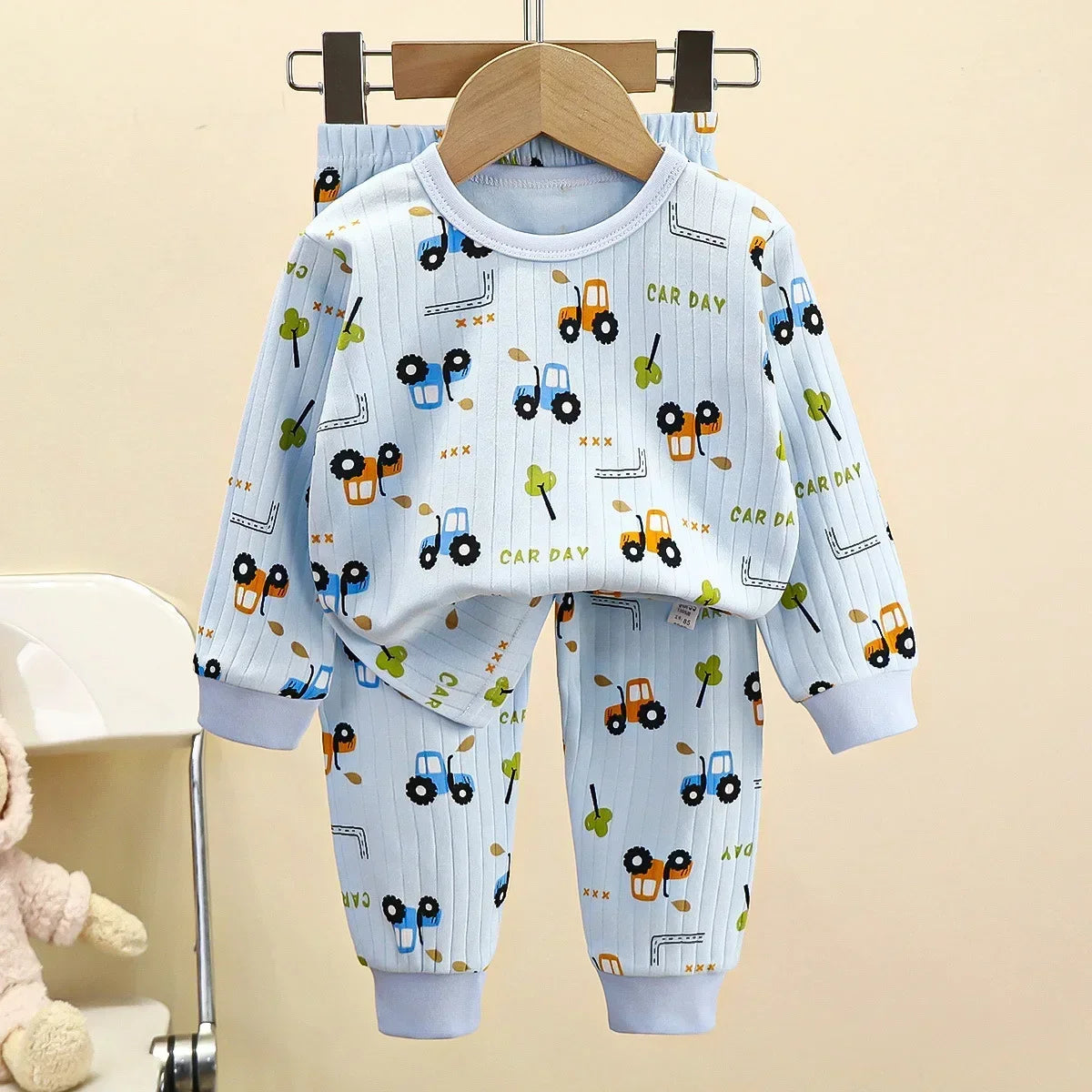Pyjama chaud en pur coton pour enfants, garçons et filles, T-Shirt à manches longues + pantalon, dessin animé mignon, sous-vêtements d'automne pour bébés en bas âge