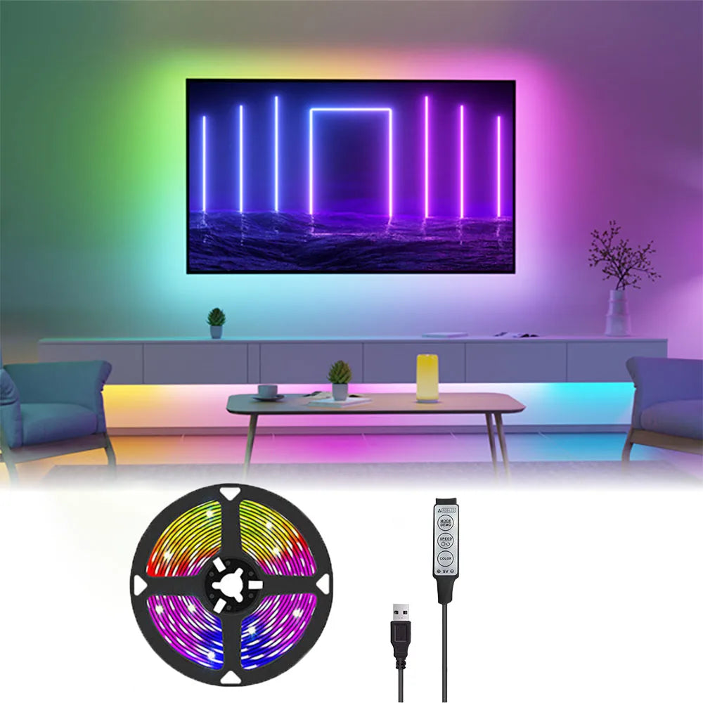 5V RGB 5050 LED strip light, 3-key control, color-changing light strip, suitable for decorating TV rooms, 16 million RGB colors