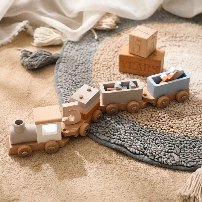 Jouets Montessori Train en bois jouet d'anniversaire bébé jouets éducatifs chariot en bois bébé jouets d'apprentissage nombre de bois bébé jouets cadeaux