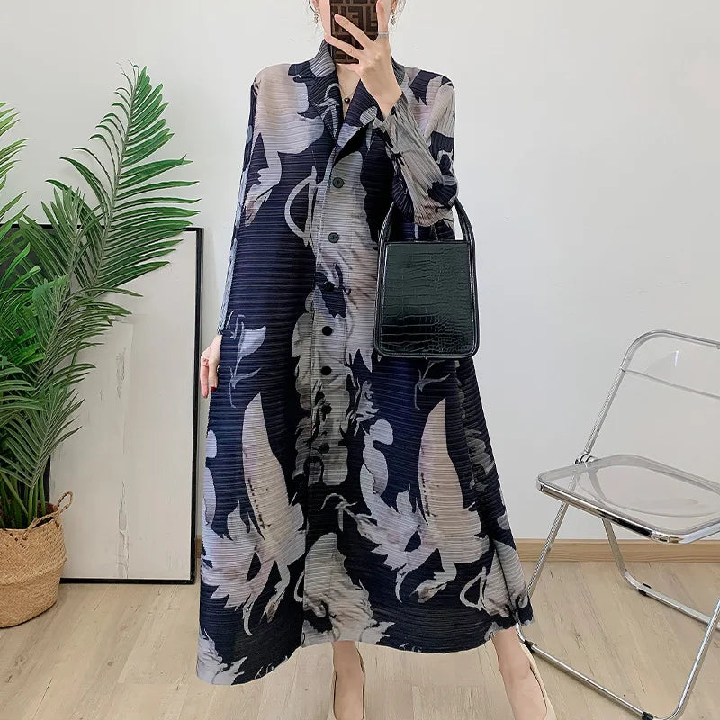 Robe imprimée à col en v pour maman, nouvelle mode d'âge moyen et âgée, manches sept-quarts, jupe plissée verte X, printemps 2025
