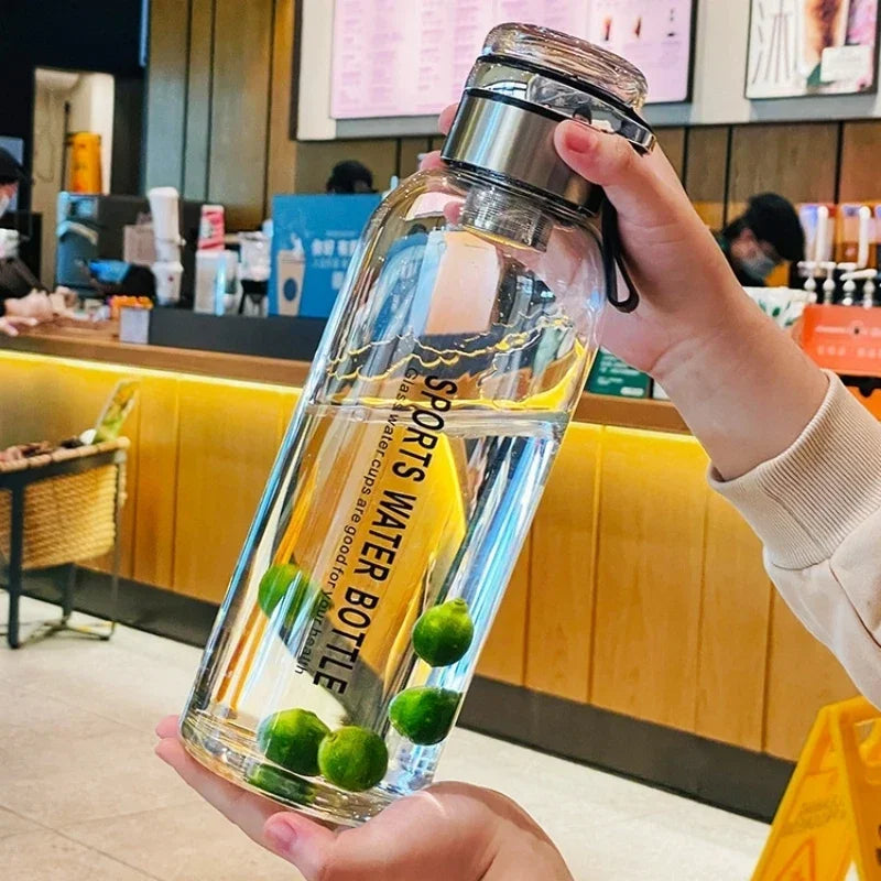 Bouteille d'eau en verre de grande capacité 2L, tasse transparente pour jus de lait, verres portables étanches pour l'extérieur, bouteille d'eau et de thé en verre 2L