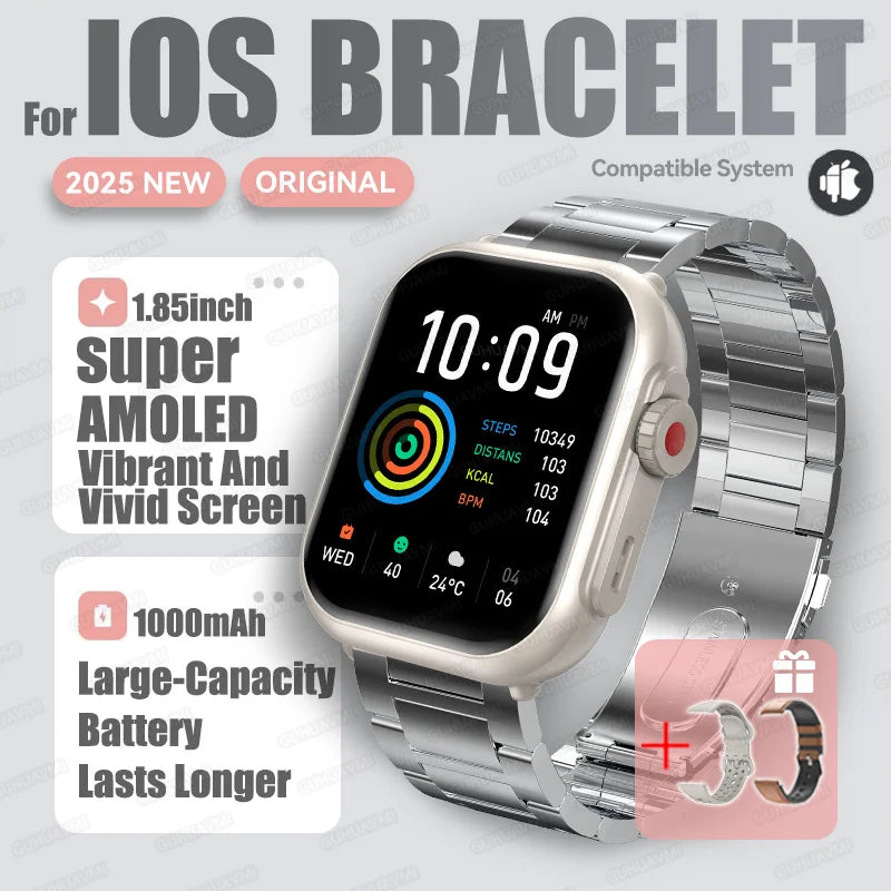 2025 nouvelle mode sport montre intelligente hommes femmes 1.85 pouces HD AMOLED plein écran tactile IP68 étanche Bluetooth appel montres intelligentes
