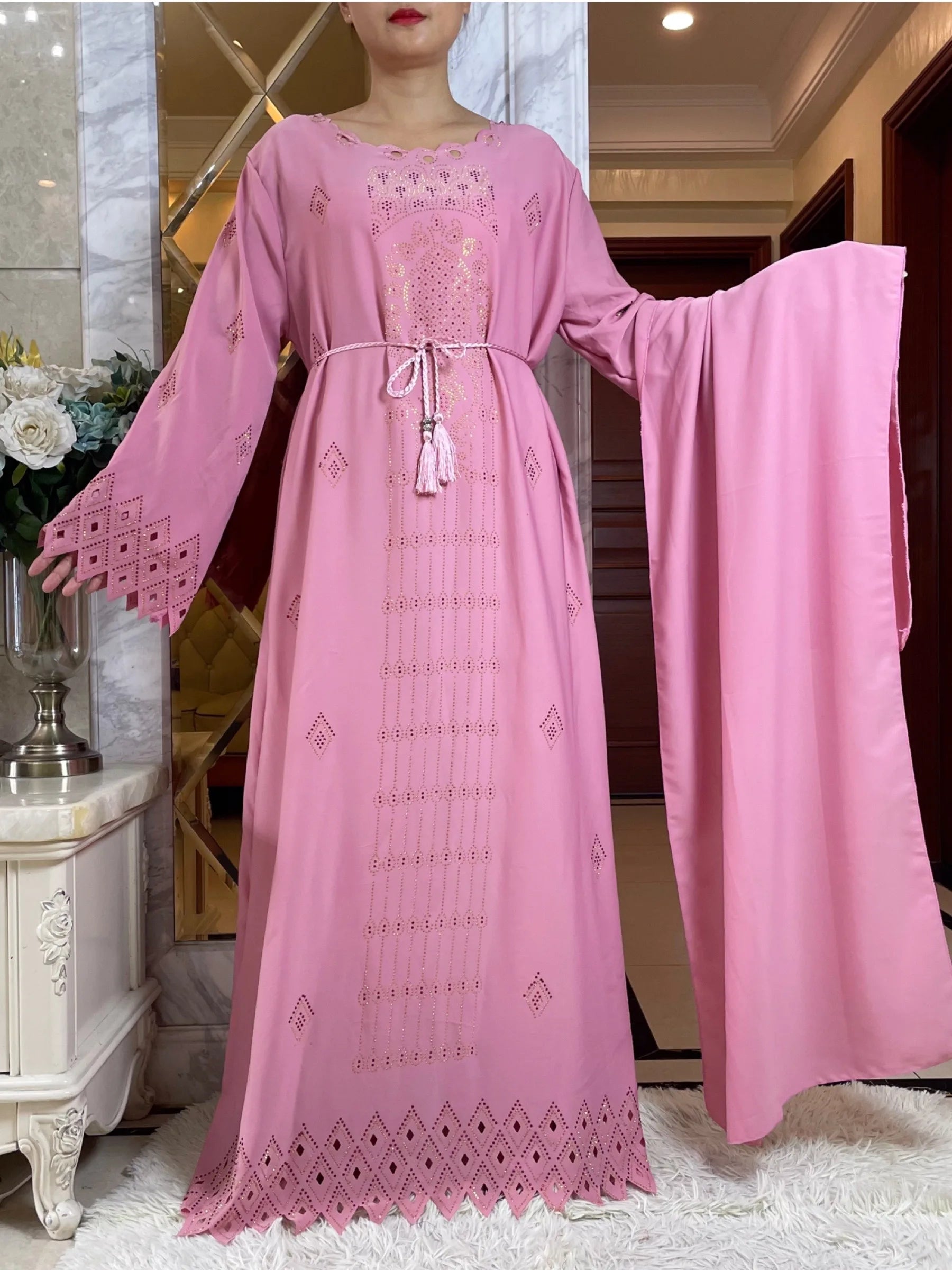 2024 mode diamants conception creuse Abaya Ramadan Eid fermé longue Abaya dubaï femmes robe musulmane modeste vêtements islamiques