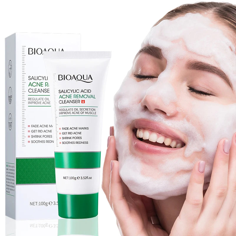 BIOAQUA acide salicylique nettoyant pour le visage traitement de l'acné hydratant contrôle de l'huile soin de la peau mousse de lavage du visage nettoyant pour le visage soins de la peau