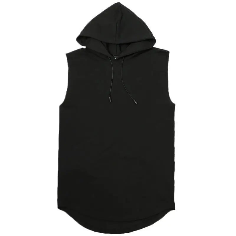 Hommes cravate col à capuche sans manches gilets mâle été ample solide Hip Hop t-shirt hauts
