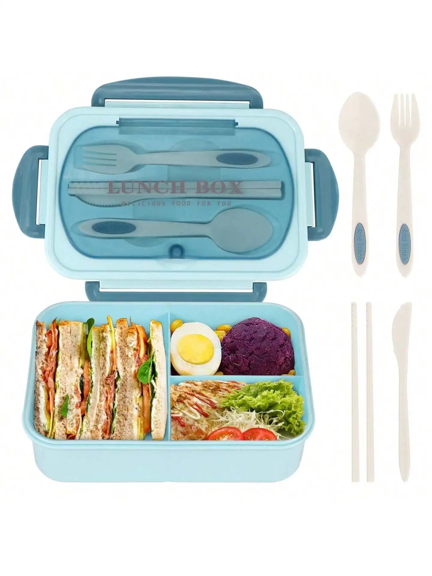 Boîte à Bento pour adultes, boîte à déjeuner avec 4 compartiments, ustensiles, pot à Sauce, doublures à muffins, passe au micro-ondes et au lave-vaisselle, retour à l'école, 1 pièce