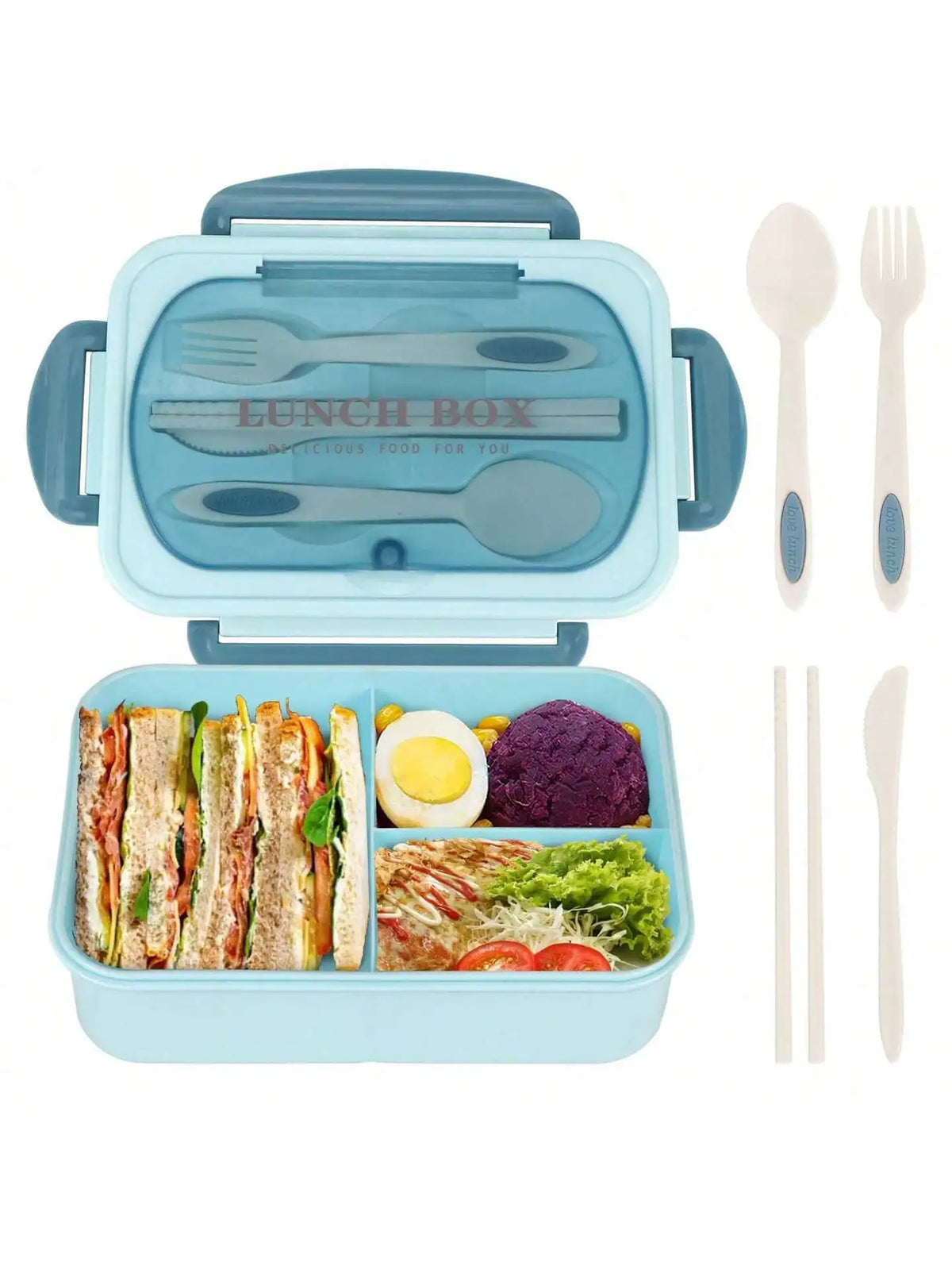 Boîte à Bento pour adultes, boîte à déjeuner avec 4 compartiments, ustensiles, pot à Sauce, doublures à muffins, passe au micro-ondes et au lave-vaisselle, retour à l'école, 1 pièce