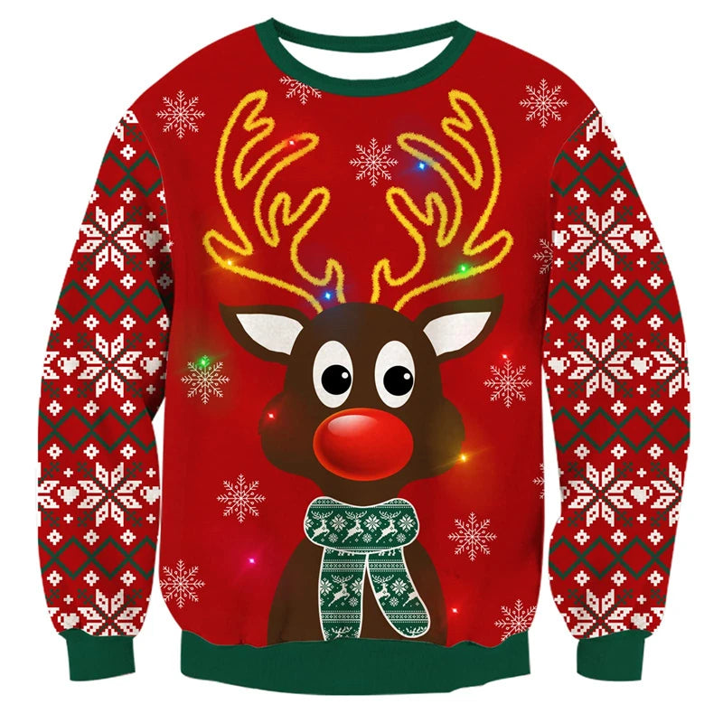 Sweat-shirt de noël en forme de renne du père noël pour hommes et femmes, pull à manches longues, nouvel an, fête de Festival, col rond