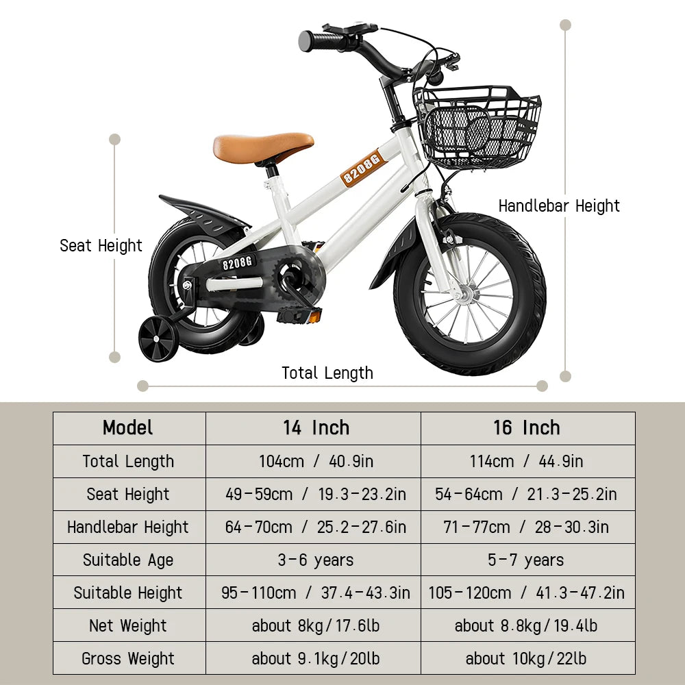 Children's bicycle for ages 3 to 7, bike with training wheels, with basket, 2024