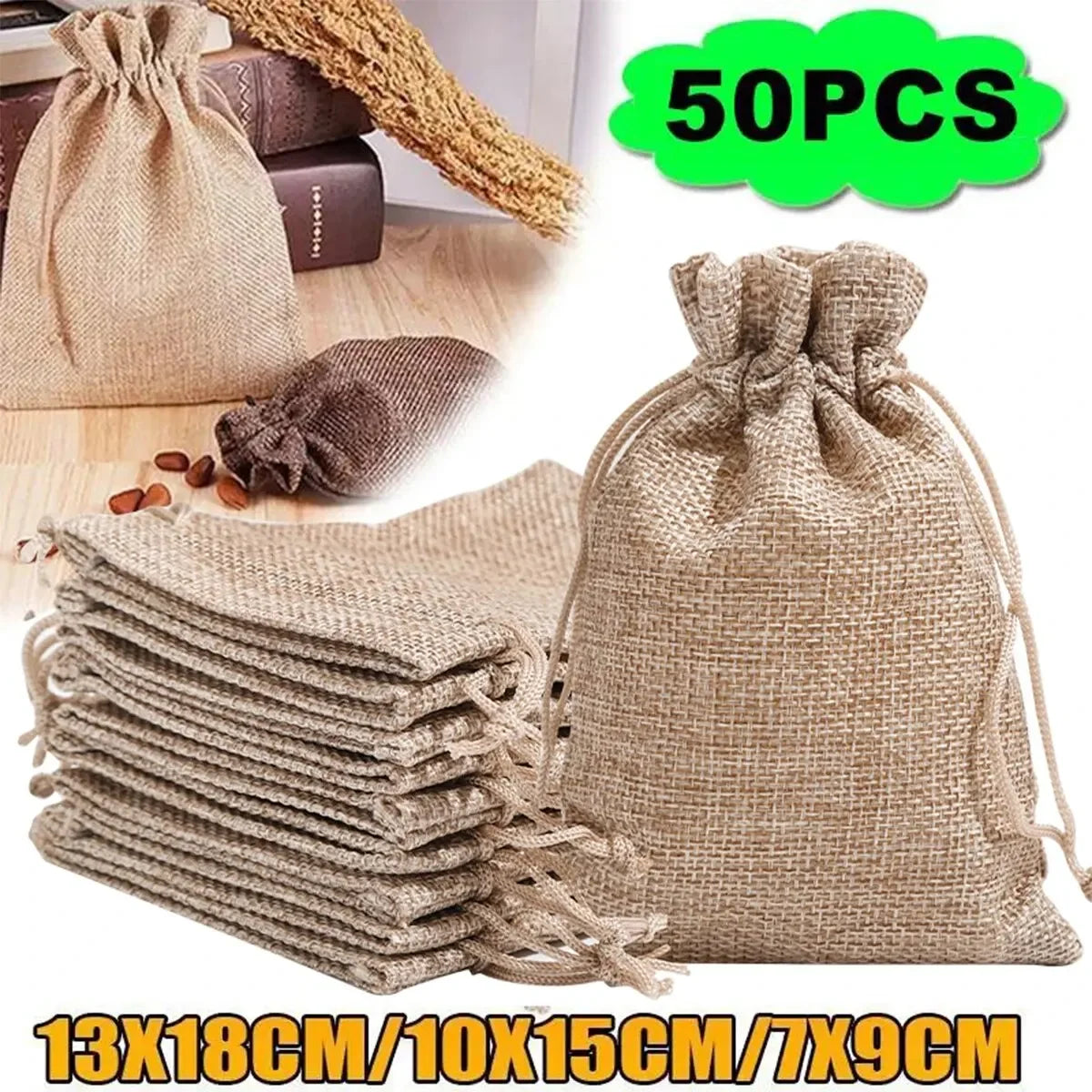 Sac cadeau de poche en coton et chanvre 15-50, sac d'emballage cadeau pour la journée des enfants, emballage de produits de mariage pour bonbons à faire soi-même
