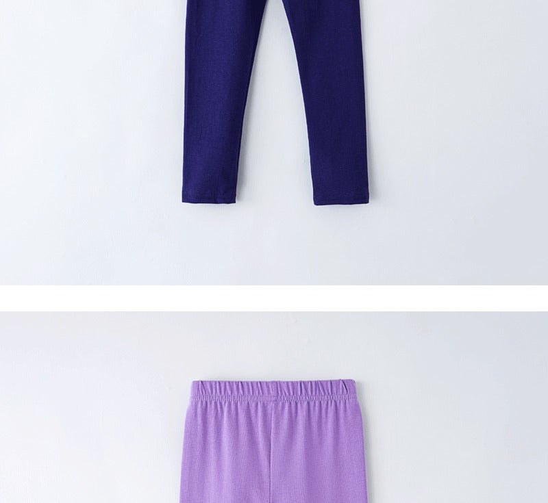 Girls' leggings for spring and summer, suitable for outdoor wear. They are slim-fitting, long pants for children.